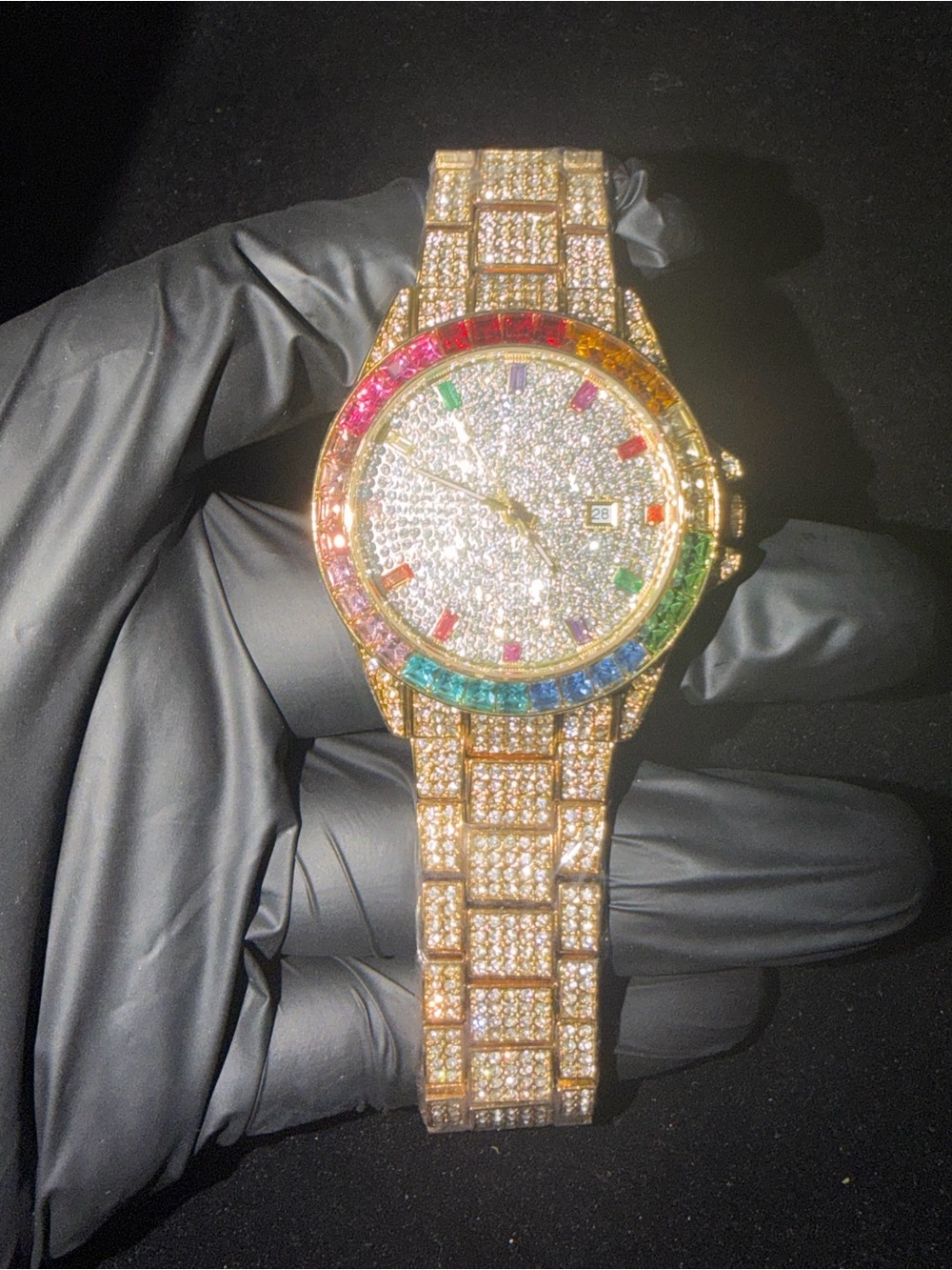 Gold-Tone Rainbow Crystal Women's Bracelet Watch